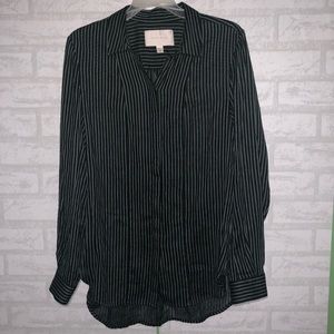 Brochu Walker striped button down black w blue stripe cotton shirt M